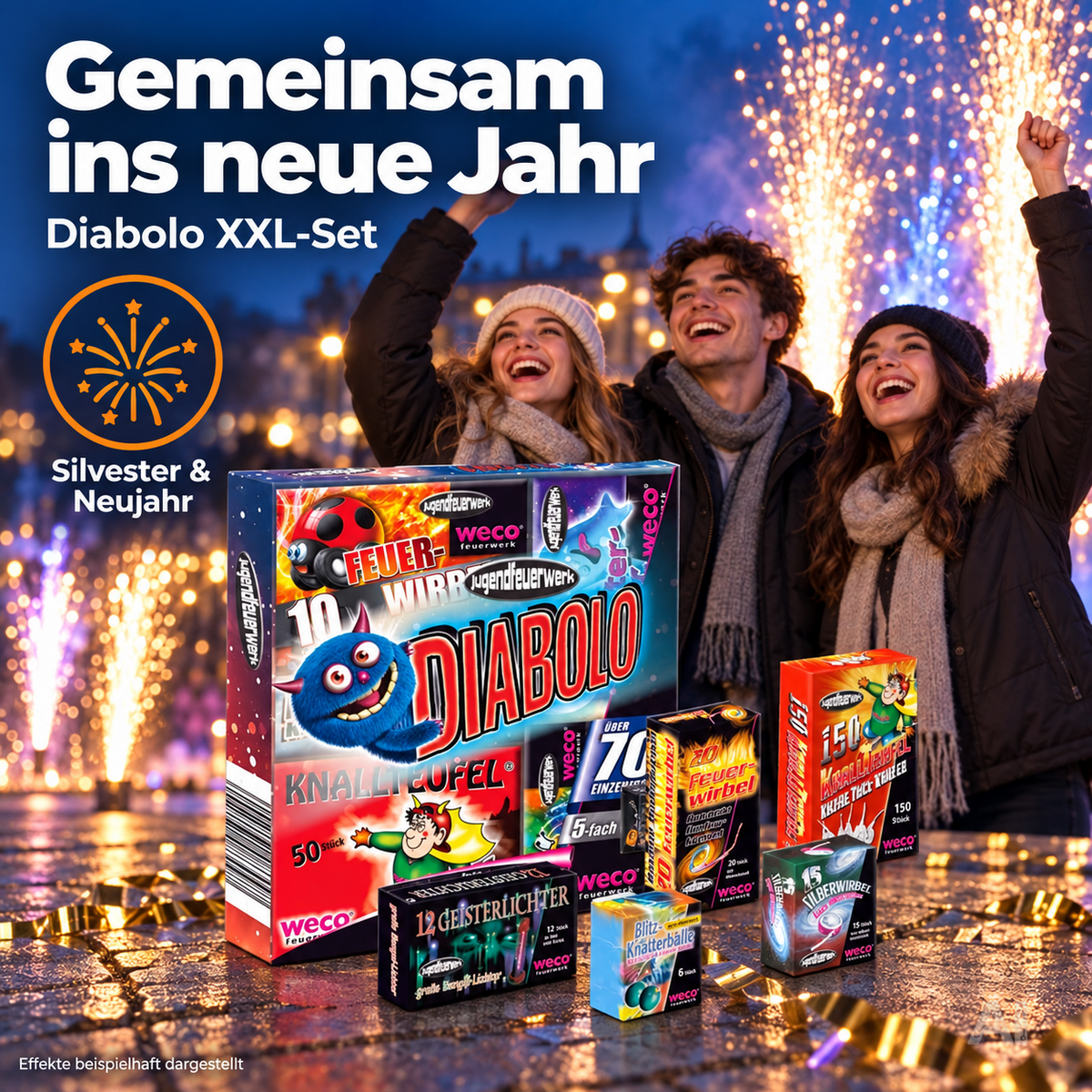 Diabolo XXL Party-Set – 70 Teile für Silvester 2027 & Neujahr | Sicheres Set (Diabolo)