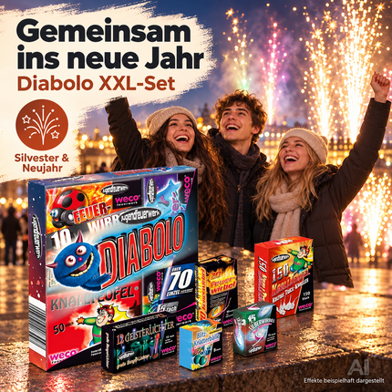 Diabolo XXL Set 70 Teile – Jugendspaß und Tischartikel Kat. F1 für Partys, Silvester und Jugendliche & Kinder 2027 - Jugendfeuerwerk