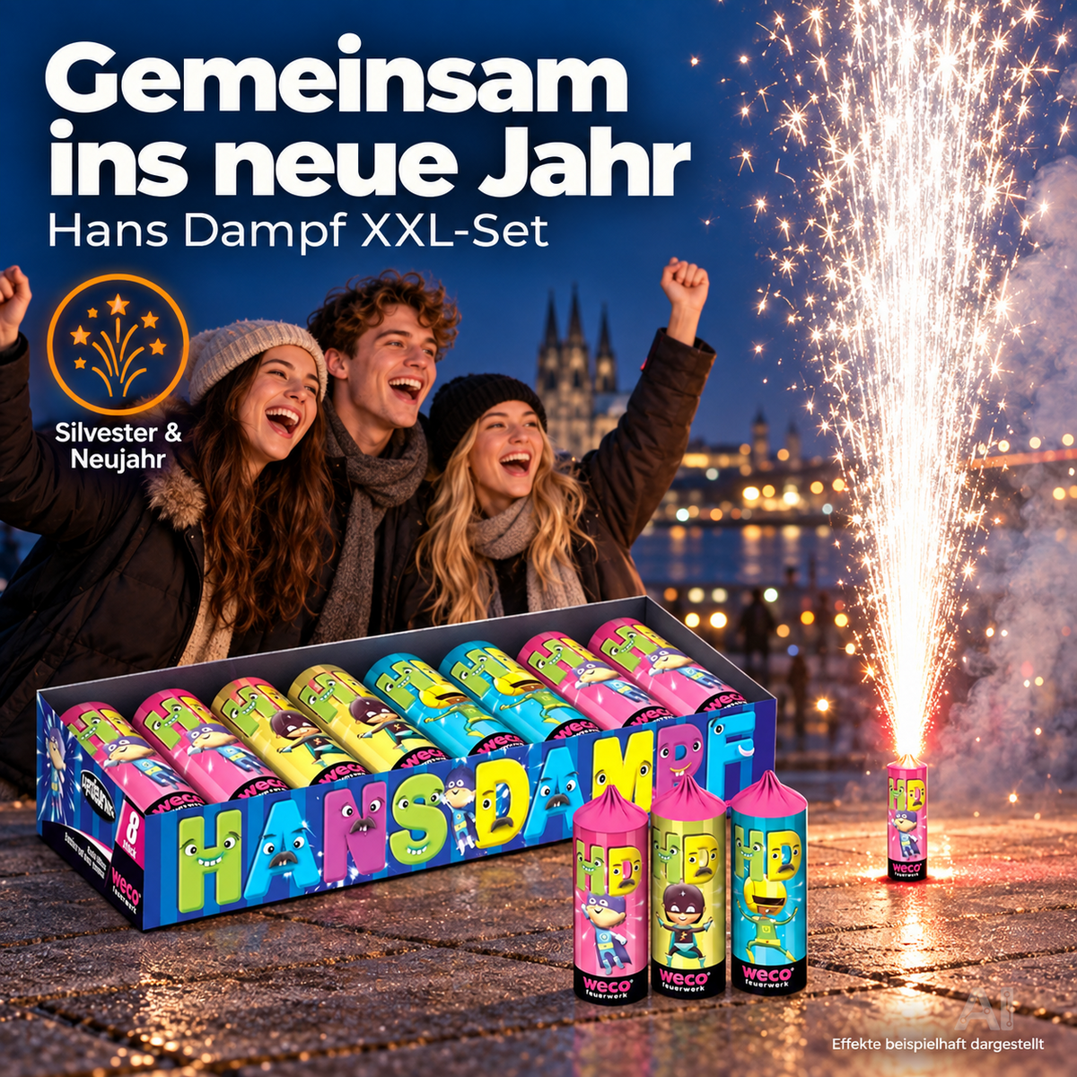 Hans Dampf XXL Party-Set – 2027 Silvester & Neujahr | Sicheres Spiel- und Lichteffekt-Set (Hans Dampf)
