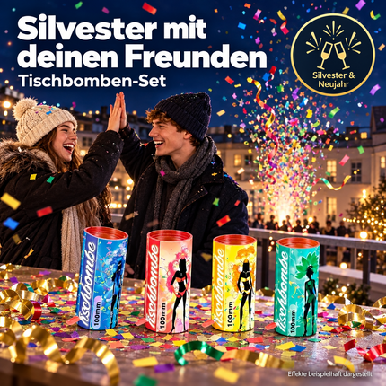 4er Party Tischbomben Partypopper Tischfeuerwerk für Partys & Feuerwerk Silvester