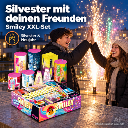 Hochwertiges Jugendfeuerwerk: Happy Sparks® Smiley Maxi Pack - 8-teiliges