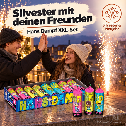 FLAME X BURN Hans Dampf XXL Set – 8-teiliges Jugendspaß und Tischartikel Kat. F1
