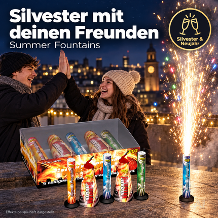 PYROHELD Summer Fountains 5er-Set Jugendspaß Set - Tischspaß für Partys & Feuerwerk Silvester Kat. F1