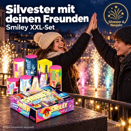 PYROHELD XXL Smiley Set 8-teilig – Super für Partys und Silvester, geeignet für Jugendliche und Kinder 2027 - Jugendfeuerwerk