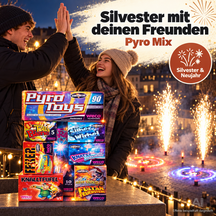 Feuerwerk- und Silvester-Set 2027 – perfekt für Partys, Neujahr und festliche Anlässe voller Fun und Atmosphäre - Set mit 90 Teilen (Pyro Mix)