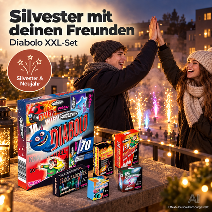 Diabolo XXL Set 70 Teile – Jugendspaß und Tischartikel Kat. F1 für Partys, Silvester und Jugendliche & Kinder 2027 - Jugendfeuerwerk