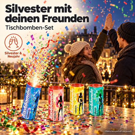 4er Tischbomben für Kinder & Jugendliche, Partypopper für Silvester und Feierlichkeiten