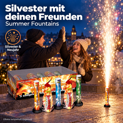 Summer Fountains - 5-teiliges Gartenfeuerwerkssortiment - Jugendfeuerwerk Kat. F1
