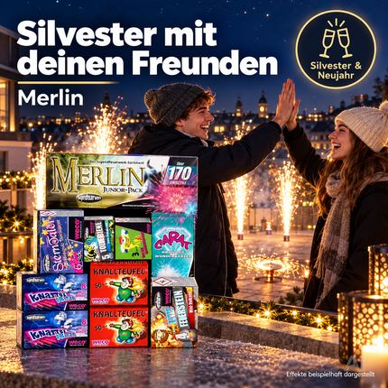 Neujahrs-Feuerwerk Set 2027 – sorgt für unvergessliche Silvesterfeiern mit Feuerwerksartikeln, Wunderkerzen und Knallerbsen (Merlin)