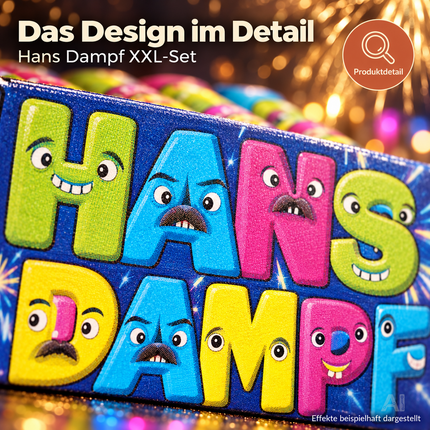FLAME X BURN Hans Dampf XXL Set – 8-teiliges Jugendspaß und Tischartikel Kat. F1