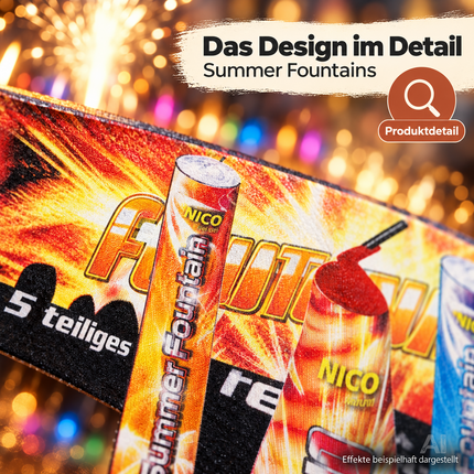 FLAME X BURN Summer Fountains 5er-Pack – Unterhaltung & Tischdeko Kat. F1