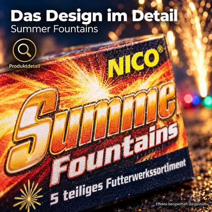 PYROHELD Summer Fountains 5er-Set Jugendspaß Set - Tischspaß für Partys & Feuerwerk Silvester Kat. F1