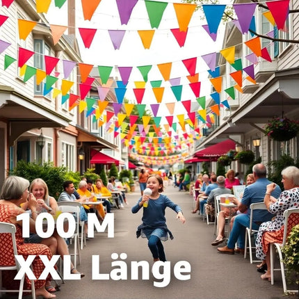 100 Meter Wimpelkette bunt - XXL Girlande aus Stoff in bunten Farben zu Deko für Party & Dekoration Indoor & Outdoor