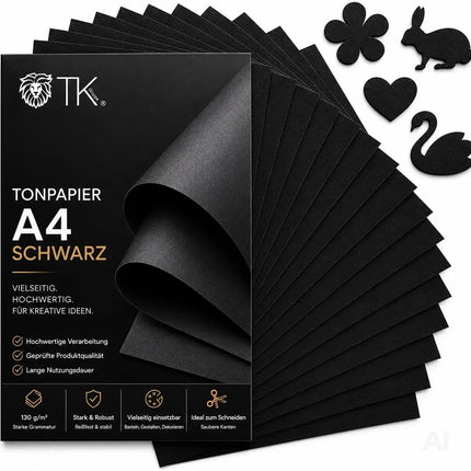 100x Blatt Tonpapier Schwarz DIN A4 220 g/m² – Bastelpapier, Buntpapier & Tonkarton für Drucker, Schule und DIY-Projekte (100x Tonpapier Schwarz)