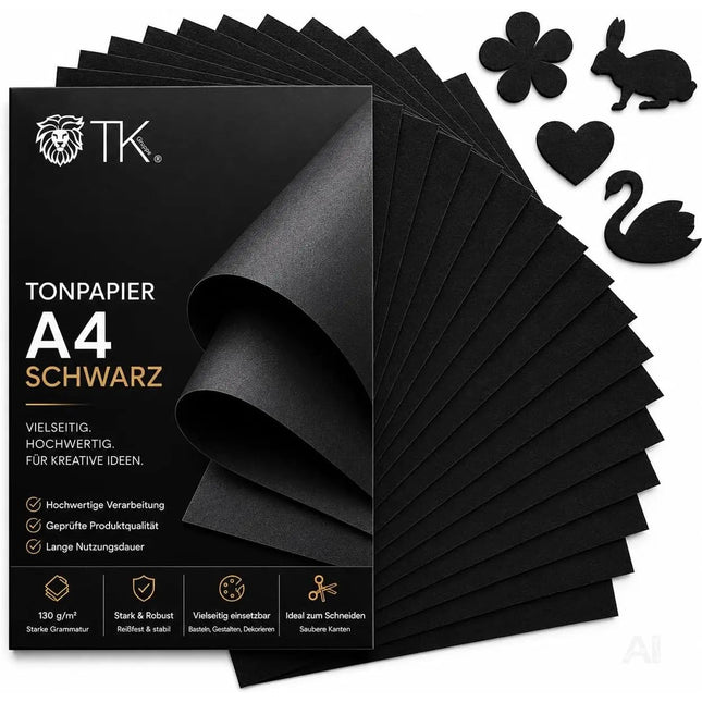 100x Blatt Tonpapier Schwarz DIN A4 220 g/m² – Bastelpapier, Buntpapier & Tonkarton für Drucker, Schule und DIY-Projekte (100x Tonpapier Schwarz)