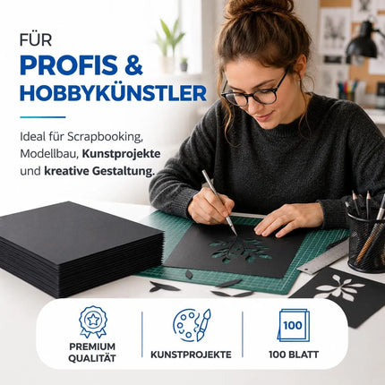100x Blatt Tonpapier Schwarz DIN A4 220 g/m² – Bastelpapier, Buntpapier & Tonkarton für Drucker, Schule und DIY-Projekte (100x Tonpapier Schwarz)
