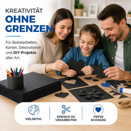 100x Blatt Tonpapier Schwarz DIN A4 220 g/m² – Bastelpapier, Buntpapier & Tonkarton für Drucker, Schule und DIY-Projekte (100x Tonpapier Schwarz)
