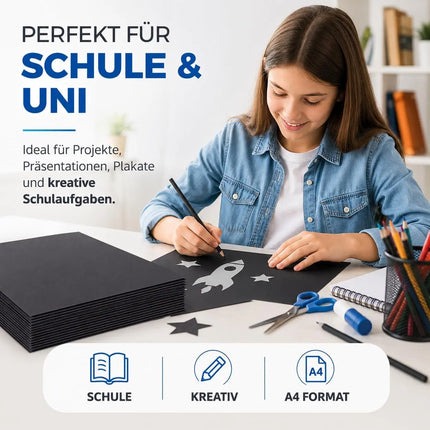 100x Blatt Tonpapier Schwarz DIN A4 220 g/m² – Bastelpapier, Buntpapier & Tonkarton für Drucker, Schule und DIY-Projekte (100x Tonpapier Schwarz)