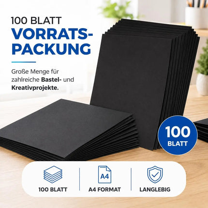 100x Blatt Tonpapier Schwarz DIN A4 220 g/m² – Bastelpapier, Buntpapier & Tonkarton für Drucker, Schule und DIY-Projekte (100x Tonpapier Schwarz)