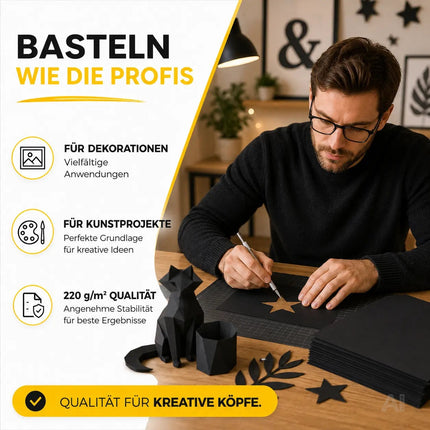 100x Blatt Tonpapier Schwarz DIN A4 220 g/m² – Bastelpapier, Buntpapier & Tonkarton für Drucker, Schule und DIY-Projekte (100x Tonpapier Schwarz)