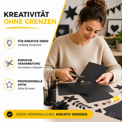 100x Blatt Tonpapier Schwarz DIN A4 220 g/m² – Bastelpapier, Buntpapier & Tonkarton für Drucker, Schule und DIY-Projekte (100x Tonpapier Schwarz)