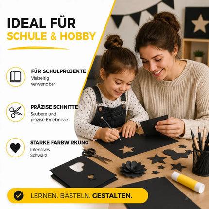 100x Blatt Tonpapier Schwarz DIN A4 220 g/m² – Bastelpapier, Buntpapier & Tonkarton für Drucker, Schule und DIY-Projekte (100x Tonpapier Schwarz)
