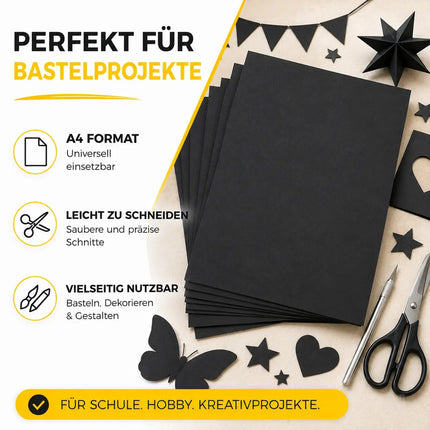 100x Blatt Tonpapier Schwarz DIN A4 220 g/m² – Bastelpapier, Buntpapier & Tonkarton für Drucker, Schule und DIY-Projekte (100x Tonpapier Schwarz)