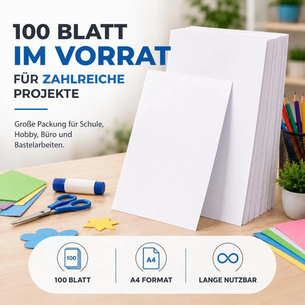 100x Blatt Tonpapier Weiß DIN A4 220 g/m² – Bastelpapier, Buntpapier & Tonkarton für Drucker, Schule und DIY-Projekte (100x Tonpapier weiß)