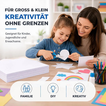 100x Blatt Tonpapier Weiß DIN A4 220 g/m² – Bastelpapier, Buntpapier & Tonkarton für Drucker, Schule und DIY-Projekte (100x Tonpapier weiß)