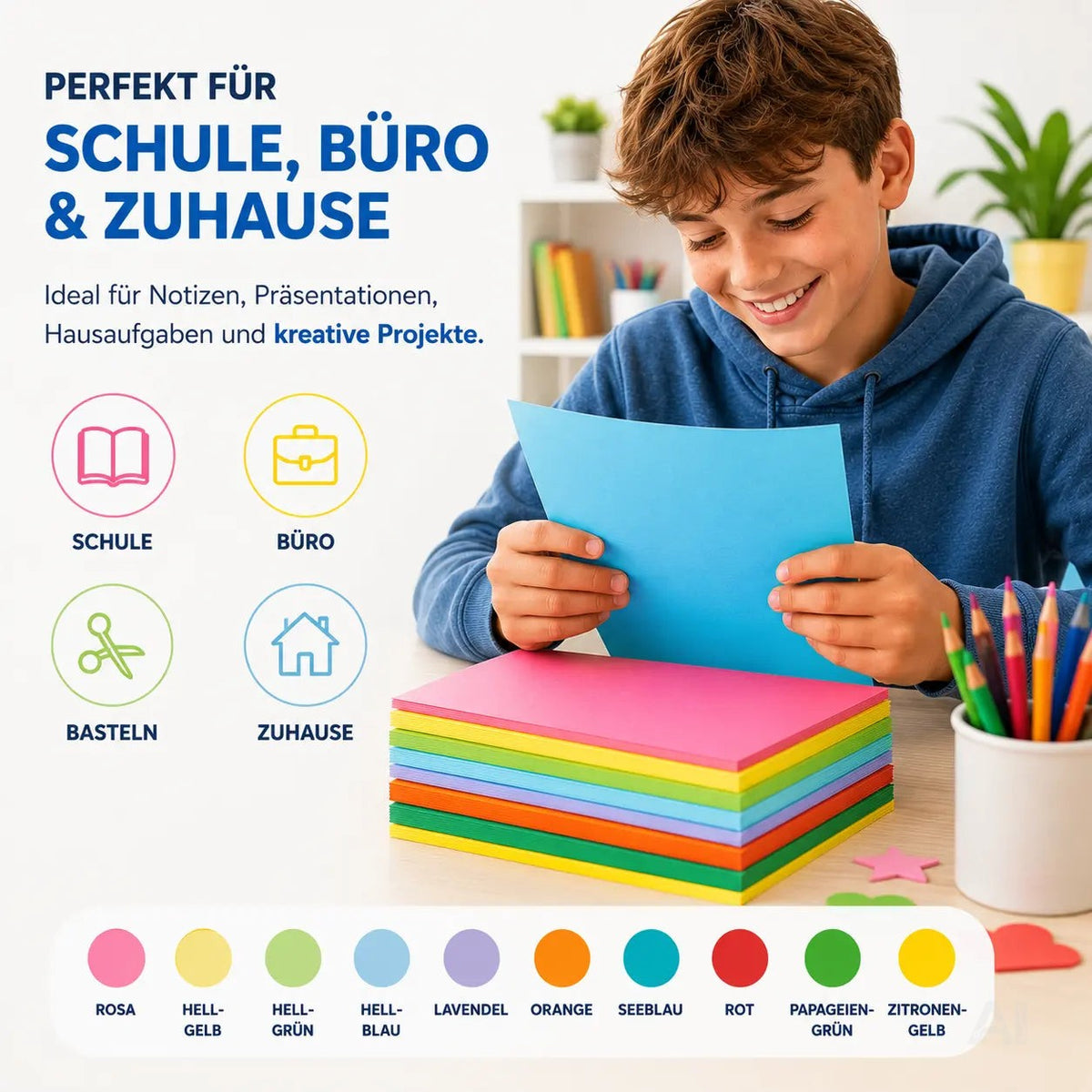 100x Buntes Papier - 140 gsm Bastelpapier Tonpapier Buntpapier 140 g/m² – Detailansicht 2