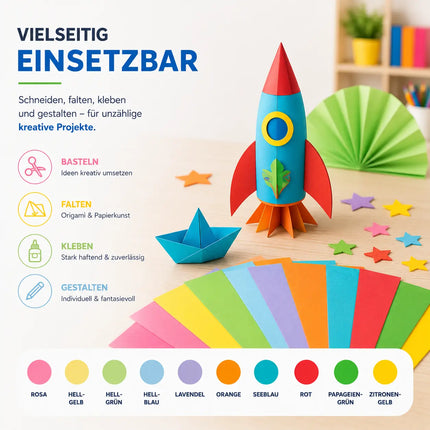 100x Buntes Papier - 140 gsm Bastelpapier Tonpapier Buntpapier 140 g/m²
