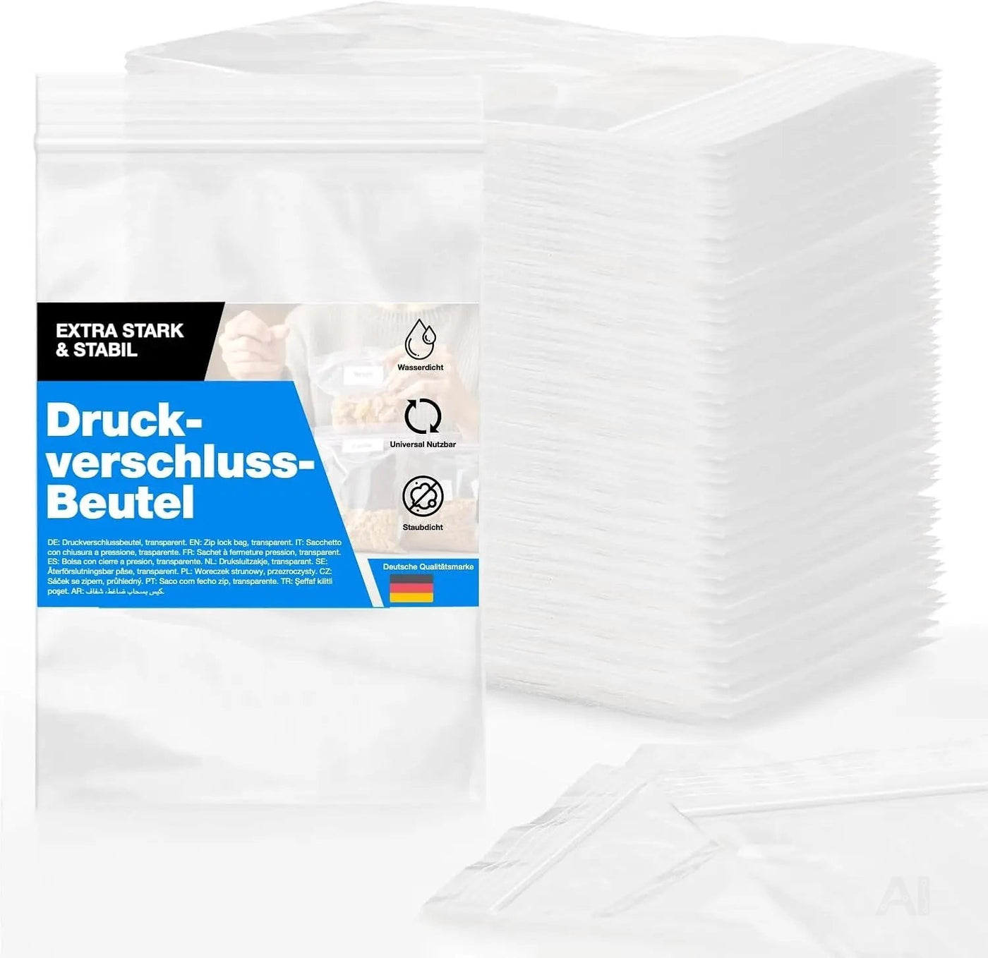 100x Druckverschlussbeutel Zip Set Baggys Baggies - reißfest & transparent Plastikbeutel Plastiktüten Polybag Zipper Ziplock Beutel klein & groß (8x12cm)
