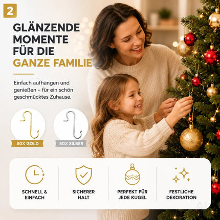 100x Haken Weihnachtsbaum Baumhaken Aufhänger Gold & Silber – Detailansicht 3