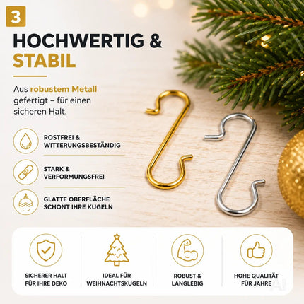 100x Haken Weihnachtsbaum Baumhaken Aufhänger Gold & Silber – Detailansicht 4