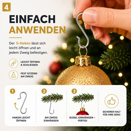 100x Haken Weihnachtsbaum Baumhaken Aufhänger Gold & Silber – Detailansicht 5
