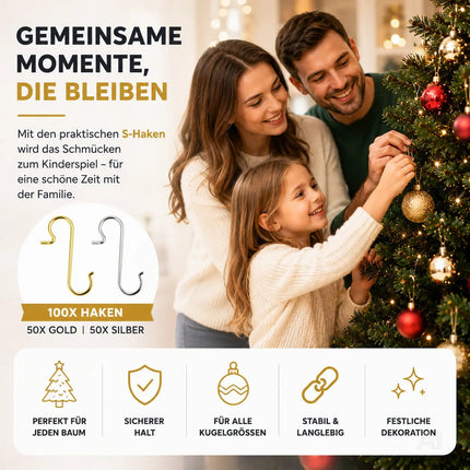 100x Haken Weihnachtsbaum Baumhaken Aufhänger Gold & Silber – Detailansicht 7