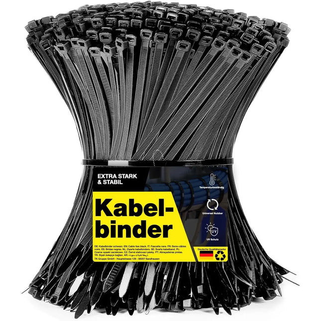 100x Kabelbinder schwarz 170 mm x 3,6 mm Cable Ties Set - kurz & lang - Zip ties reißfest & UV beständig - diverse Längen