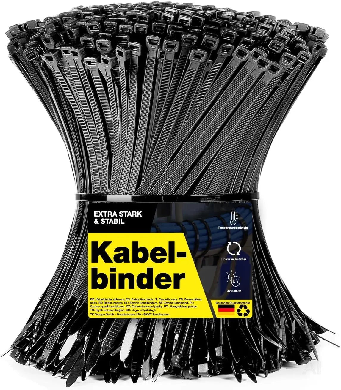100x Kabelbinder schwarz 200 mm x 3,6 mm Cable Ties Set - kurz & lang - Zip ties reißfest & UV beständig - diverse Längen