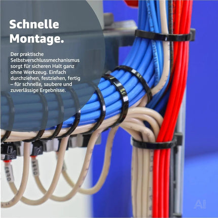 100x Kabelbinder schwarz 200 mm x 3,6 mm Cable Ties Set - kurz & lang - Zip ties reißfest & UV beständig - diverse Längen
