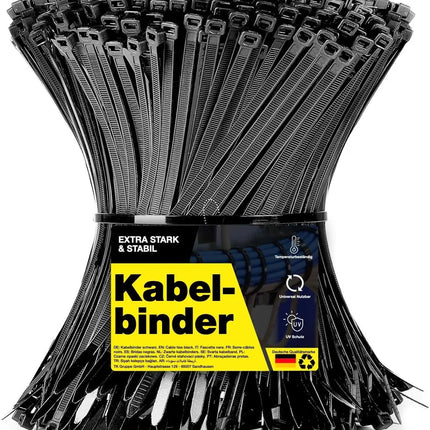 100x Kabelbinder schwarz 250 mm x 4,8 mm Cable Ties Set - kurz & lang - Zip ties reißfest & UV beständig - diverse Längen