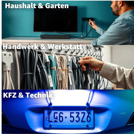 100x Kabelbinder schwarz 250 mm x 4,8 mm Cable Ties Set - kurz & lang - Zip ties reißfest & UV beständig - diverse Längen