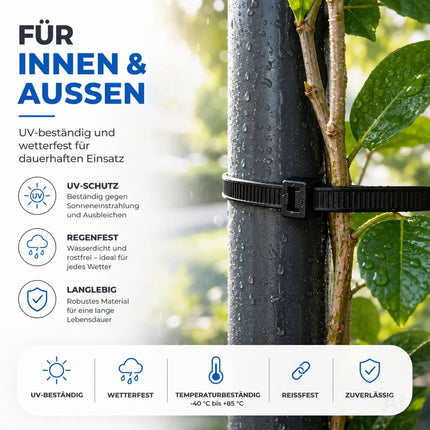 100x Kabelbinder schwarz 250 mm x 4,8 mm Cable Ties Set - kurz & lang - Zip ties reißfest & UV beständig - diverse Längen