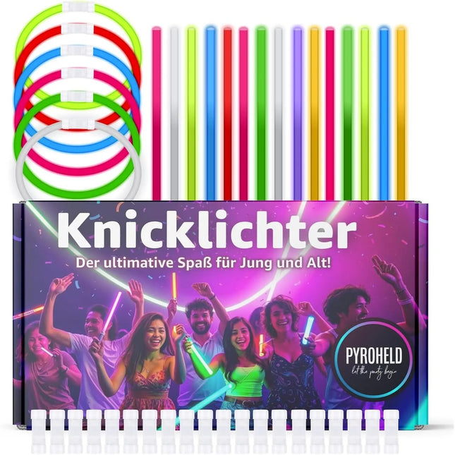 100x Knicklichter bunt – extra helle Glow Sticks mit Verbindern für Party, Silvester, Festival & Geburtstag – Leuchtstäbe mit langer Leuchtdauer