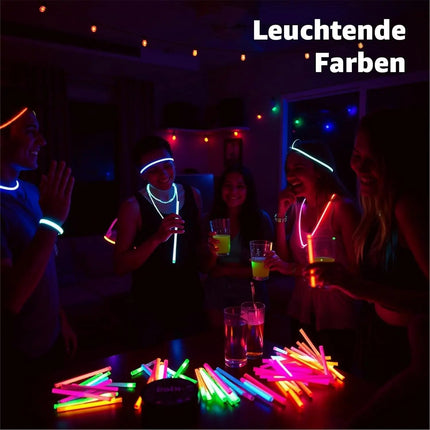 100x Knicklichter bunt – extra helle Glow Sticks mit Verbindern für Party, Silvester, Festival & Geburtstag – Leuchtstäbe mit langer Leuchtdauer