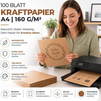 100x Kraftpapier 160 g/m² DIN A4 braunes Papier aus Kartonpapier – Verpackung 2