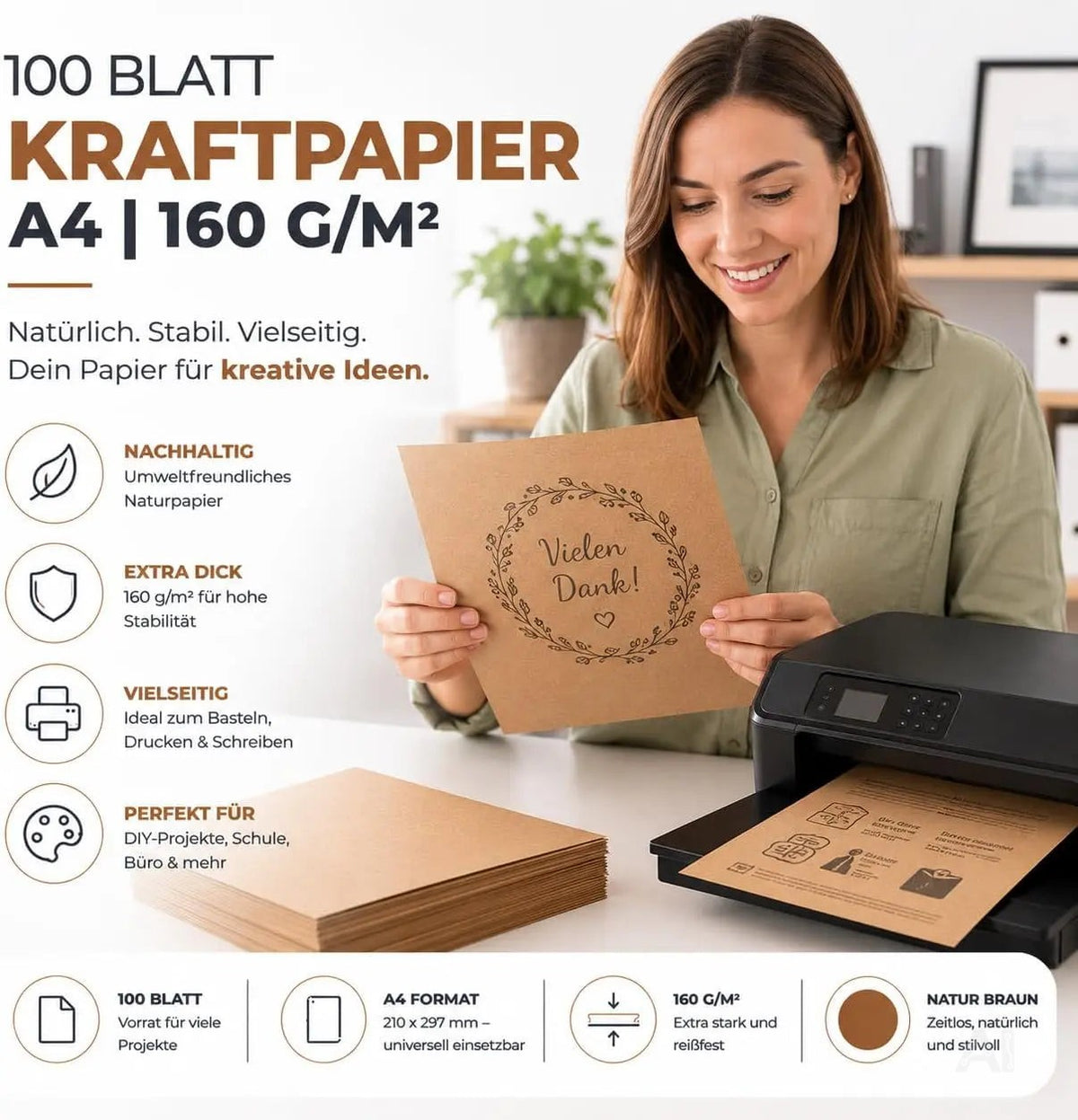 100x Kraftpapier 160 g/m² DIN A4 braunes Papier aus Kartonpapier – Verpackung 2