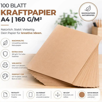 100x Kraftpapier 160 g/m² DIN A4 braunes Papier aus Kartonpapier – Verpackung 5