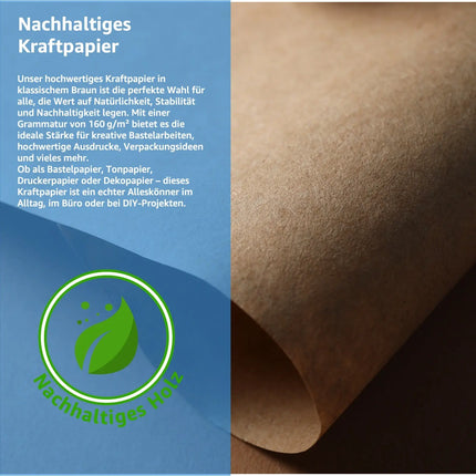 100x Kraftpapier braun 160 g/m² aus Nachhaltigen Naturpapier - zum Basteln & Drucker geeignet - Dickes Kartonpapier & Tonpapier