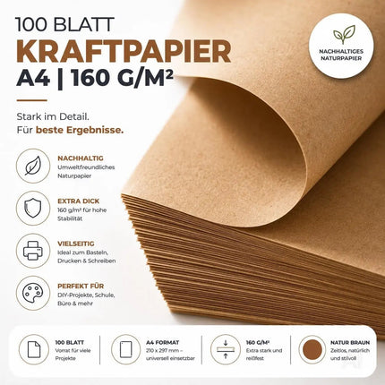 100x Kraftpapier braun 160 g/m² aus Nachhaltigen Naturpapier - zum Basteln & Drucker geeignet – Verpackung 3