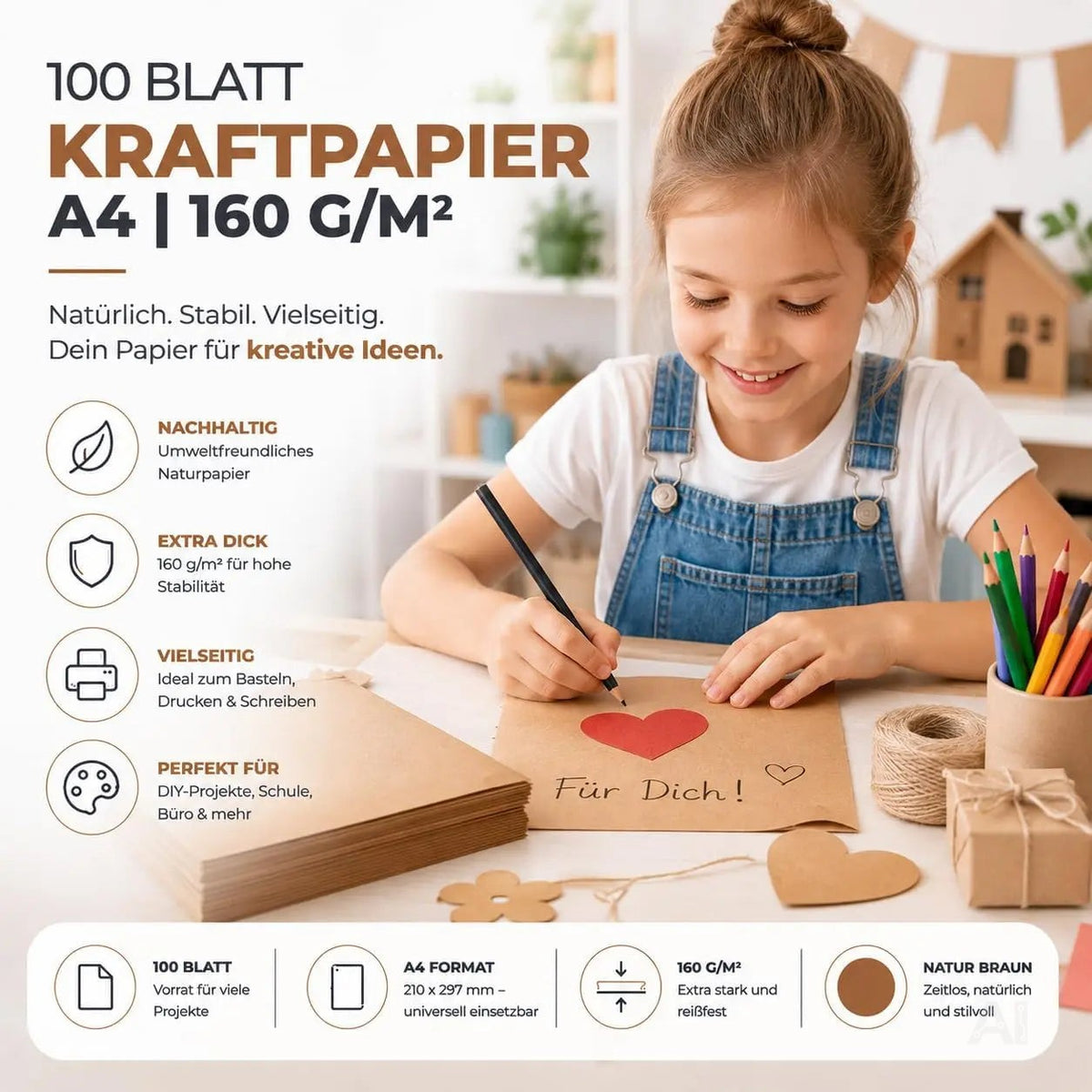 100x Kraftpapier braun 160 g/m² aus Nachhaltigen Naturpapier - zum Basteln & Drucker geeignet – Verpackung 6
